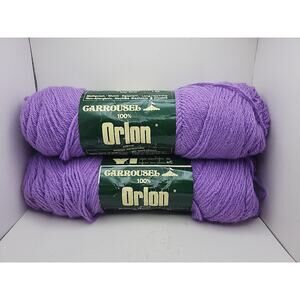 2 Skeins of VTG Carrousel 100% Orlon Acrylic Worsted Yarn Lavender, 4 oz, 4 Ply